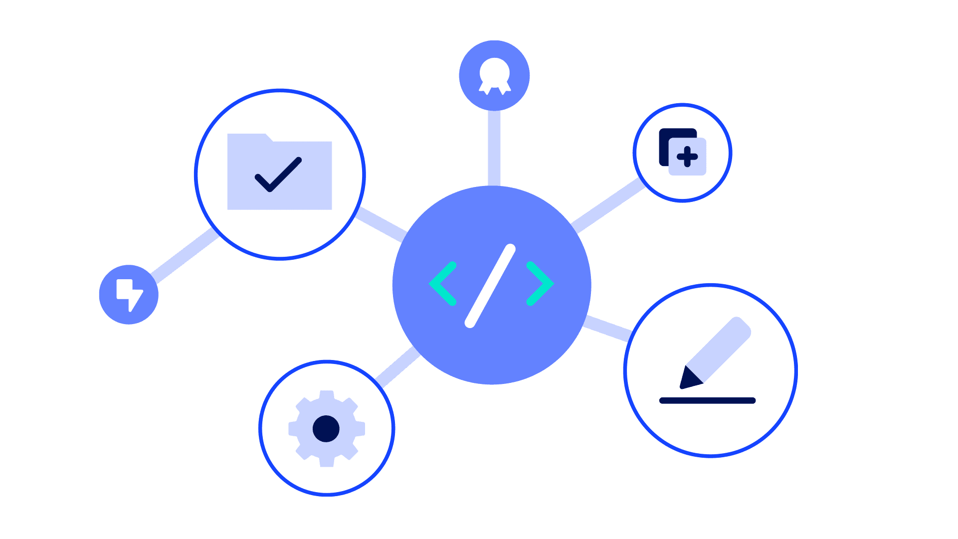 Illustration mit verschiedenen Pictogrammen für Software